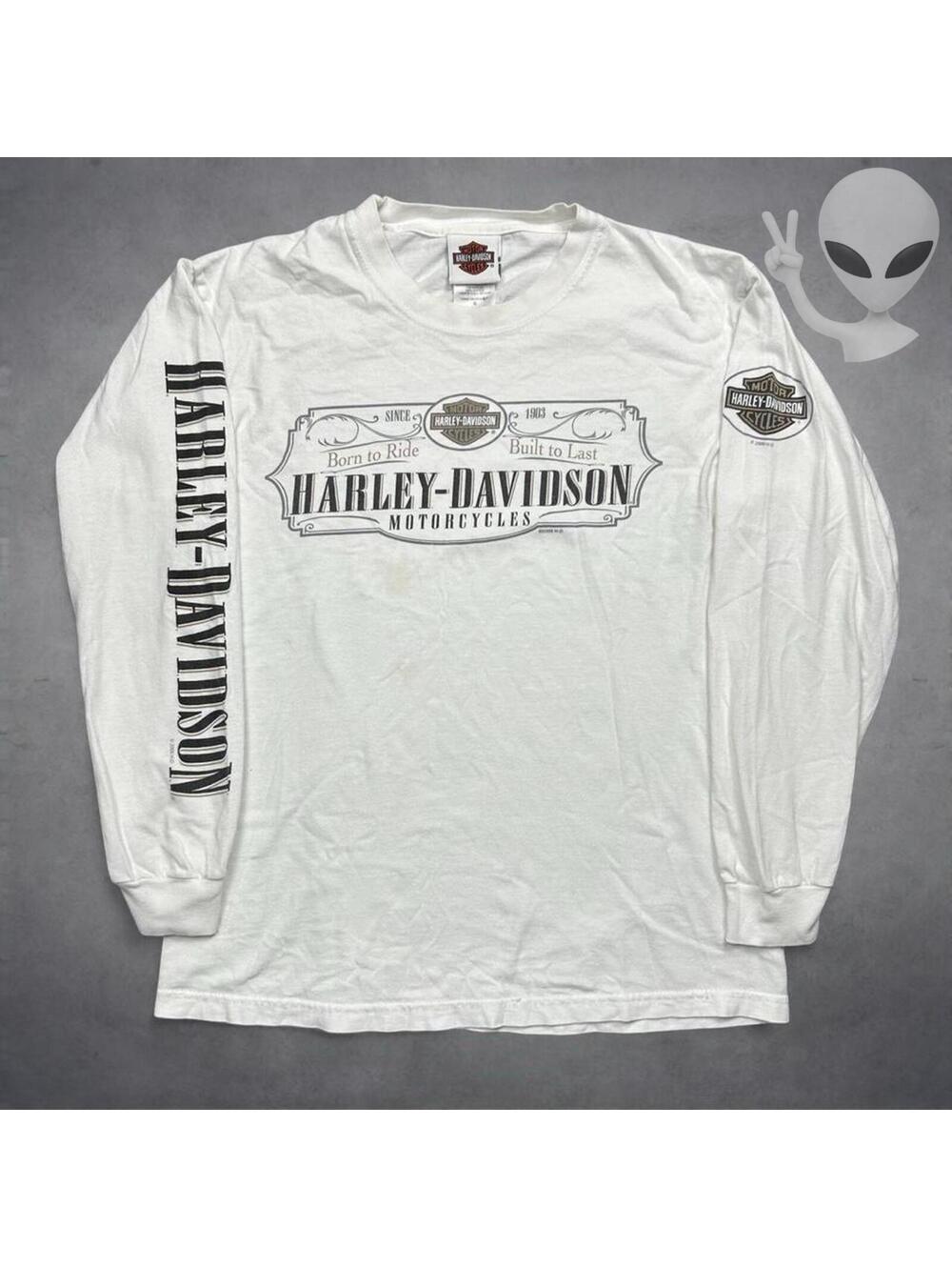 Vintage Harley Davidson Born to Ride Long Sleeve Shirt Womens S White Graphic